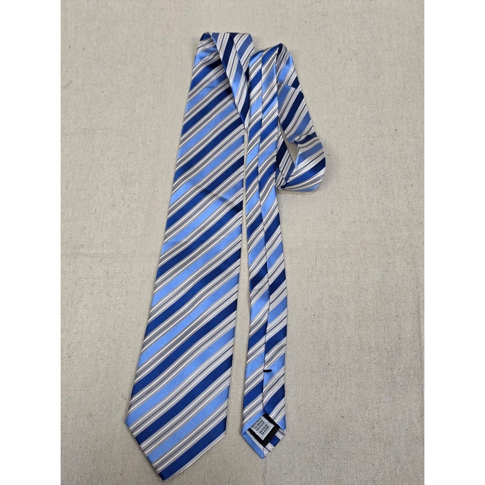 Geoffrey Beene Mens Blue Grey Striped Silk Necktie Handmade Classic Formal‎ Tie